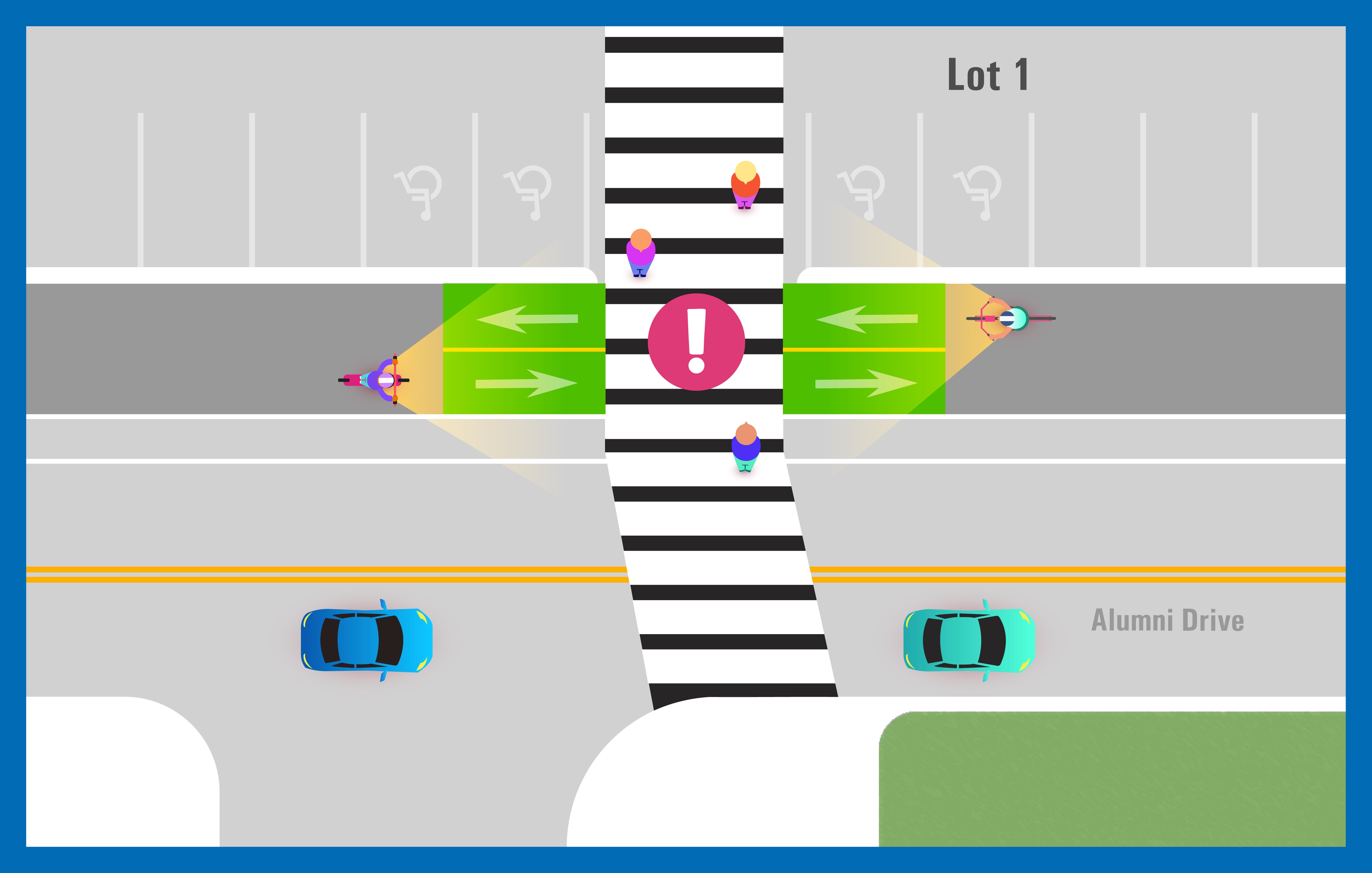 Bikes yielding to crossing pedestrians