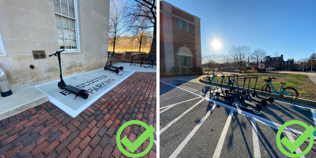 E-Scooters parked in designated parking area