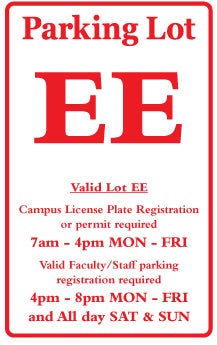 Lot EE red sign