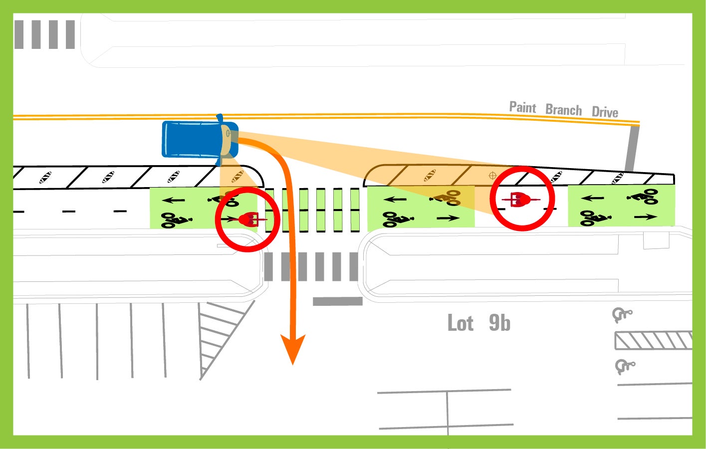 Tip 1: Turning into lots crossing bike lane