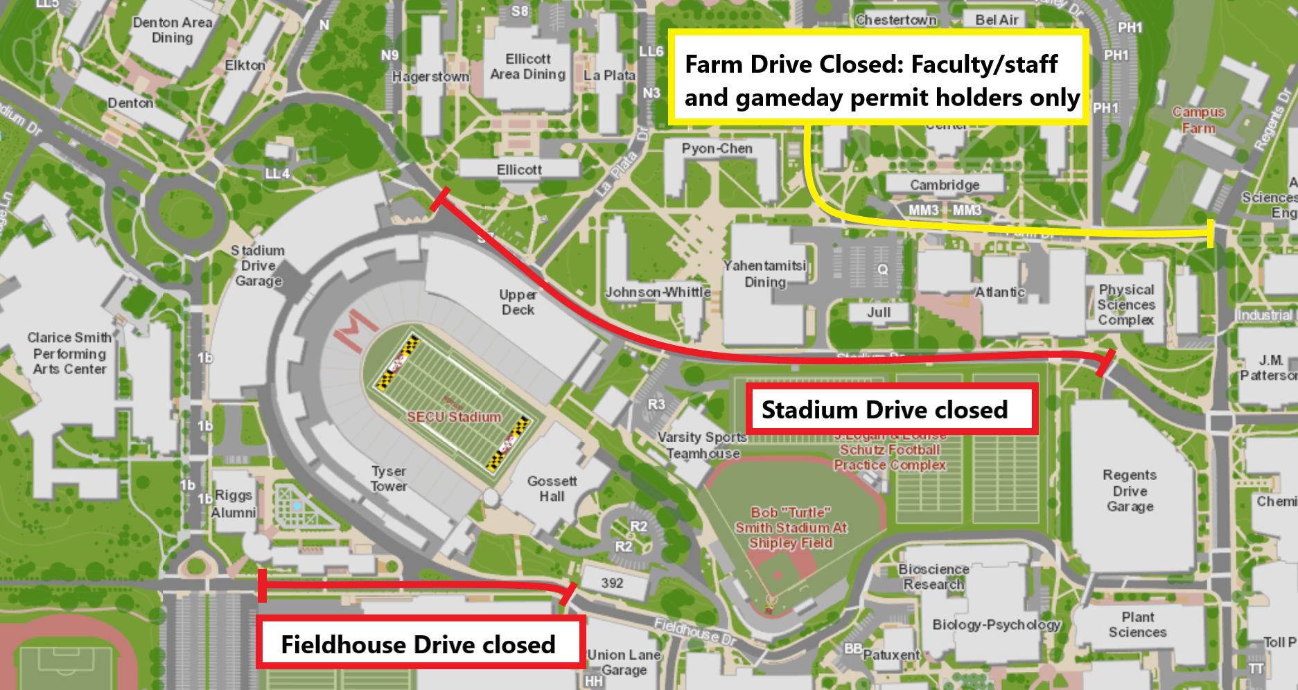 Map around SECU Stadium