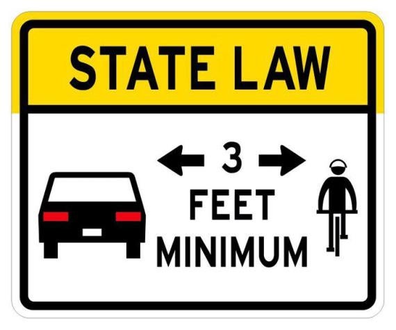 State law sign stating there should be 3 feet between motorist and cyclist